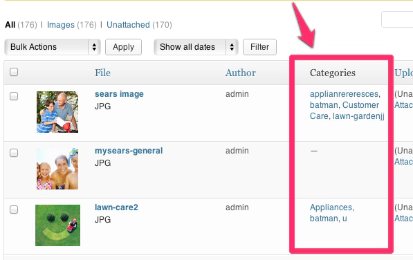 Media Library page in WordPress 3.5 is now more like the Posts and Pages interfaces.
